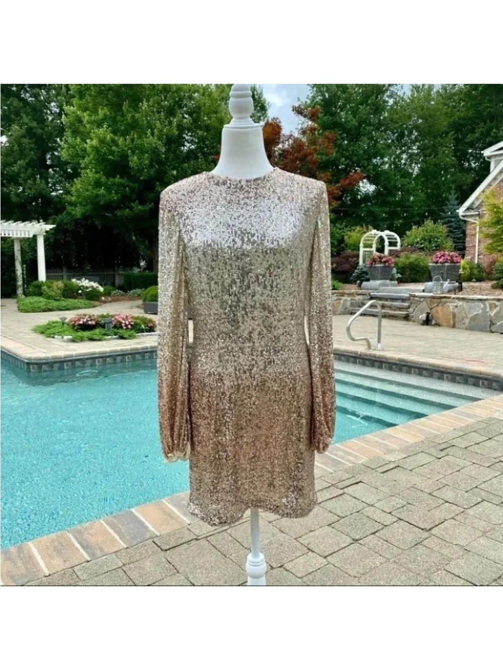 NWT BHLDN Goldie Dress Sequin Long Sleeve Mini Rose Gold